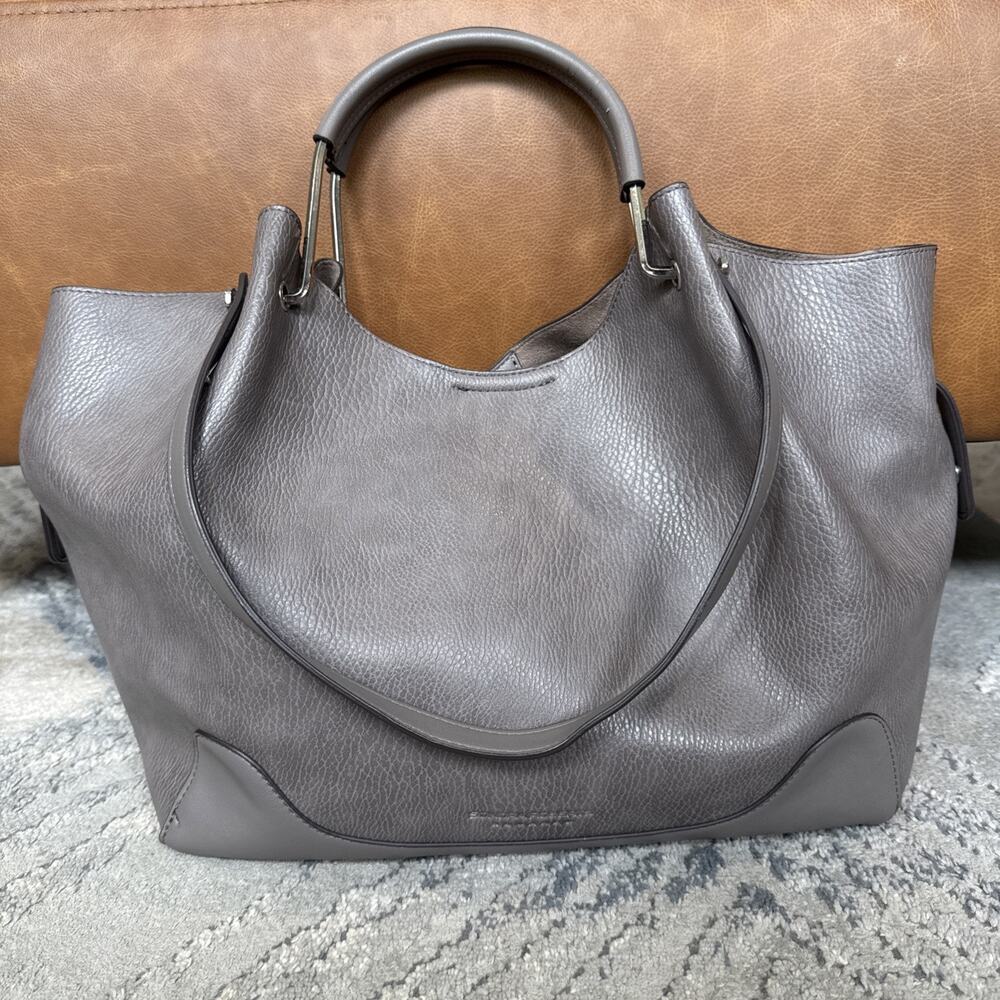 Sondra Roberts Squared Large Taupe Faux Leather Shoulder Bag Purse